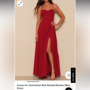 Lulus Red Bustier Maxi Dress Slit Formal Wedding Guest NWT Size Small